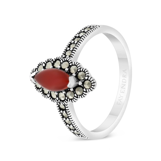 Sterling Silver 925 Ring Embedded With Natural Aqiq And Marcasite Stones