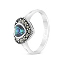 Sterling Silver 925 Ring Embedded With Natural Blue Shell And Marcasite Stones