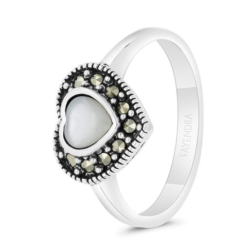 Sterling Silver 925 Ring Embedded With Natural White Shell And Marcasite Stones