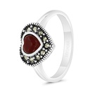 Sterling Silver 925 Ring Embedded With Natural Aqiq And Marcasite Stones