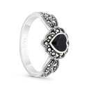 Sterling Silver 925 Ring Embedded With Natural Black Agate And Marcasite Stones