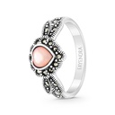 Sterling Silver 925 Ring Embedded With Natural Pink Shell And Marcasite Stones