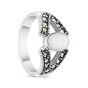 Sterling Silver 925 Ring Embedded With Natural White Shell And Marcasite Stones