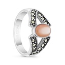 Sterling Silver 925 Ring Embedded With Natural Pink Shell And Marcasite Stones