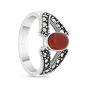 Sterling Silver 925 Ring Embedded With Natural Aqiq And Marcasite Stones