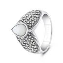 Sterling Silver 925 Ring Embedded With Natural White Shell And Marcasite Stones