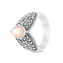 Sterling Silver 925 Ring Embedded With Natural Pink Shell And Marcasite Stones