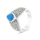 Sterling Silver 925 Ring Embedded With Natural Processed Turquoise And Marcasite Stones