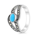 Sterling Silver 925 Ring Embedded With Natural Processed Turquoise And Marcasite Stones