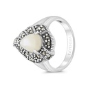 Sterling Silver 925 Ring Embedded With Natural White Shell And Marcasite Stones