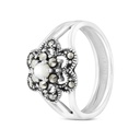 Sterling Silver 925 Ring Embedded With Natural White Shell And Marcasite Stones