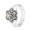 Sterling Silver 925 Ring Embedded With Natural Pink Shell And Marcasite Stones