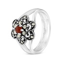 Sterling Silver 925 Ring Embedded With Natural Aqiq And Marcasite Stones