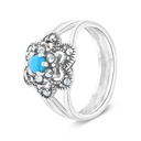 Sterling Silver 925 Ring Embedded With Natural Processed Turquoise And Marcasite Stones