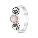 Sterling Silver 925 Ring Embedded With Natural Pink Shell And Marcasite Stones