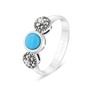 Sterling Silver 925 Ring Embedded With Natural Processed Turquoise And Marcasite Stones