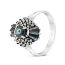 Sterling Silver 925 Ring Embedded With Natural Blue Shell And Marcasite Stones