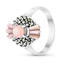 Sterling Silver 925 Ring Embedded With Natural Pink Shell And Marcasite Stones