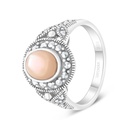 Sterling Silver 925 Ring Embedded With Natural Pink Shell And Marcasite Stones