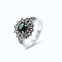 Sterling Silver 925 Ring Embedded With Natural Blue Shell And Marcasite Stones