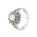 Sterling Silver 925 Ring Embedded With Natural White Shell And Marcasite Stones