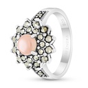 Sterling Silver 925 Ring Embedded With Natural Pink Shell And Marcasite Stones