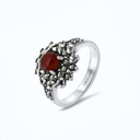 Sterling Silver 925 Ring Embedded With Natural Aqiq And Marcasite Stones