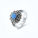 Sterling Silver 925 Ring Embedded With Natural Processed Turquoise And Marcasite Stones