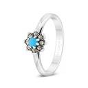 Sterling Silver 925 Ring Embedded With Natural Processed Turquoise And Marcasite Stones