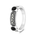 Sterling Silver 925 Ring Embedded With Natural Black Agate And Marcasite Stones