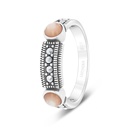 Sterling Silver 925 Ring Embedded With Natural Pink Shell And Marcasite Stones