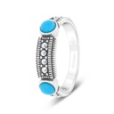 Sterling Silver 925 Ring Embedded With Natural Processed Turquoise And Marcasite Stones