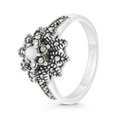 Sterling Silver 925 Ring Embedded With Natural White Shell And Marcasite Stones