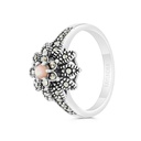 Sterling Silver 925 Ring Embedded With Natural Pink Shell And Marcasite Stones