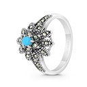 Sterling Silver 925 Ring Embedded With Natural Processed Turquoise And Marcasite Stones