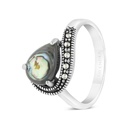 Sterling Silver 925 Ring Embedded With Natural Blue Shell And Marcasite Stones