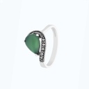 Sterling Silver 925 Ring Embedded With Natural Green Agate And Marcasite Stones