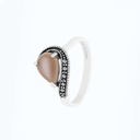 Sterling Silver 925 Ring Embedded With Natural Pink Shell And Marcasite Stones