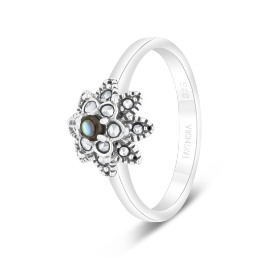 Sterling Silver 925 Ring Embedded With Natural Blue Shell And Marcasite Stones