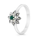 Sterling Silver 925 Ring Embedded With Natural Green Agate And Marcasite Stones