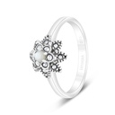 Sterling Silver 925 Ring Embedded With Natural White Shell And Marcasite Stones