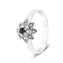 Sterling Silver 925 Ring Embedded With Natural Black Agate And Marcasite Stones