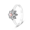 Sterling Silver 925 Ring Embedded With Natural Pink Shell And Marcasite Stones