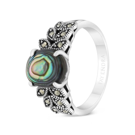 Sterling Silver 925 Ring Embedded With Natural Blue Shell And Marcasite Stones