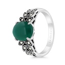 Sterling Silver 925 Ring Embedded With Natural Green Agate And Marcasite Stones