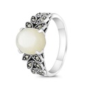 Sterling Silver 925 Ring Embedded With Natural White Shell And Marcasite Stones