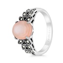 Sterling Silver 925 Ring Embedded With Natural Pink Shell And Marcasite Stones