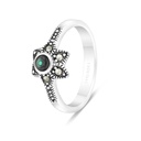 Sterling Silver 925 Ring Embedded With Natural Blue Shell And Marcasite Stones