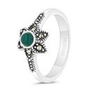 Sterling Silver 925 Ring Embedded With Natural Green Agate And Marcasite Stones