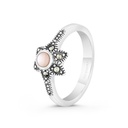 Sterling Silver 925 Ring Embedded With Natural Pink Shell And Marcasite Stones